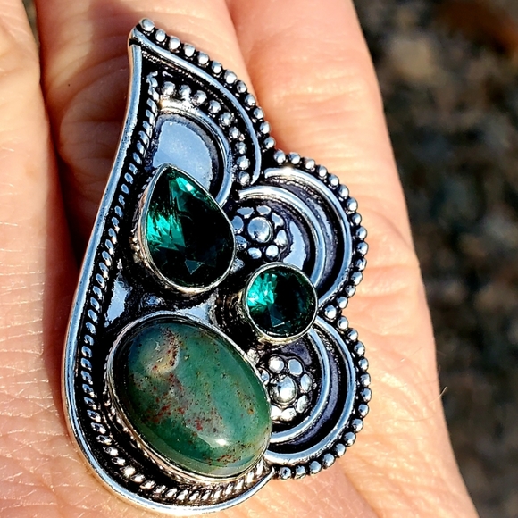 New Bloodstone & Peridot 925 Silver Ring. - Picture 11 of 13